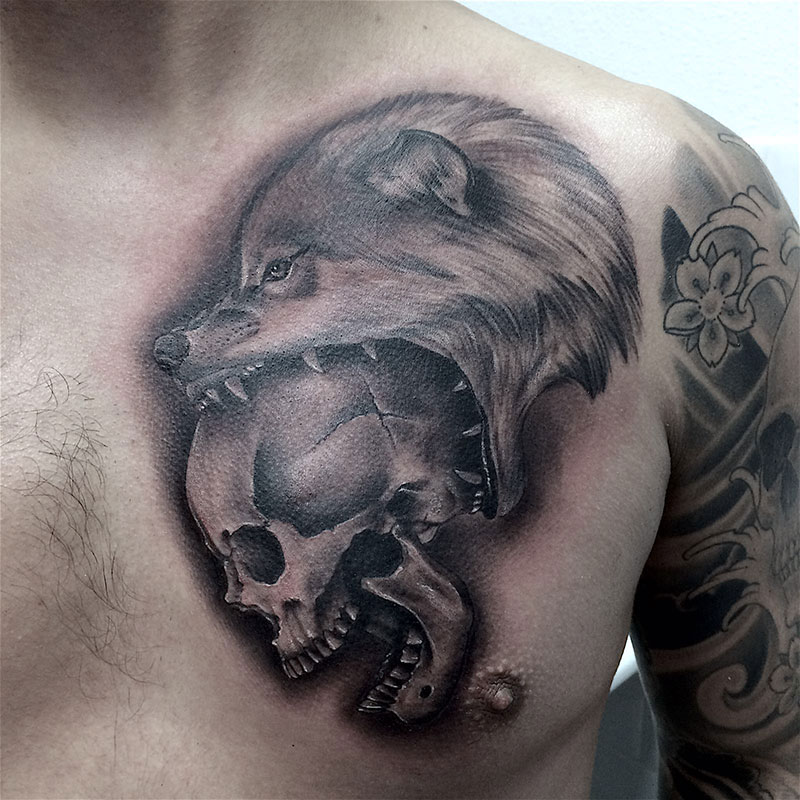Tatuaje calavera Lobo Realismo | Vallekas Tattoo Zone